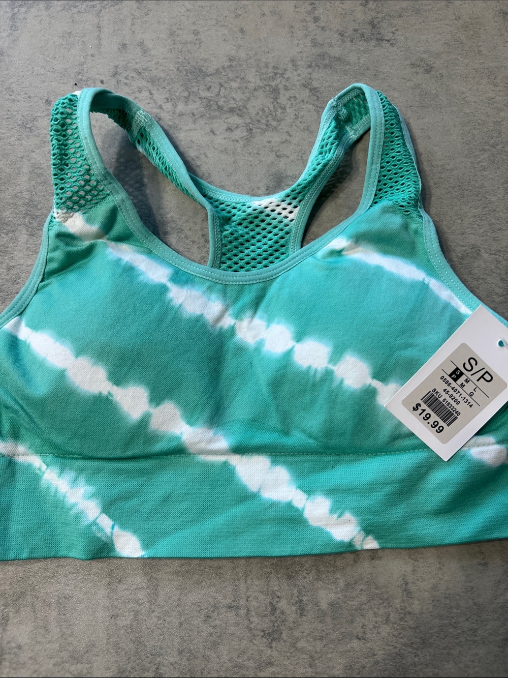 Urban Planet Tie-Dye Racerback Sports Bra - Teal & White